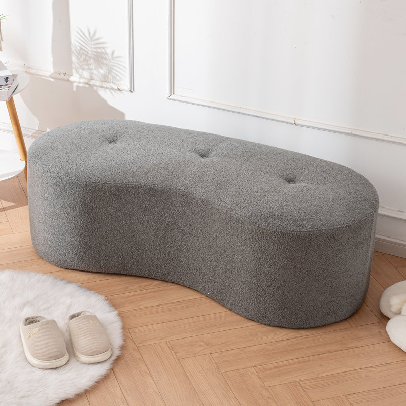 51''W Tufted Teddy Curved Bench For Bedroom or Dinning room Living room,Compression Bench, Dark Gray Teddy