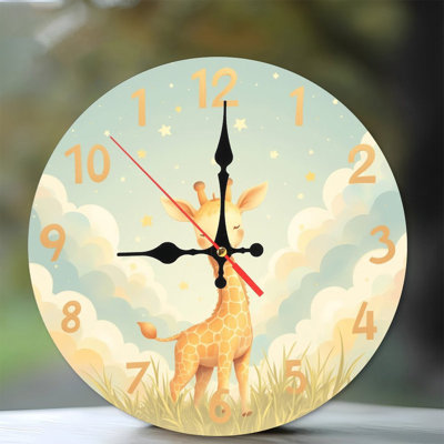 Cute Giraffe Clock Clouds Sky Stars