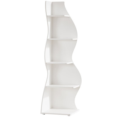 69.8 inch Tall 5 Tier Wavy White Corner Bookshelf Plant Stand for Living Room or Small Space