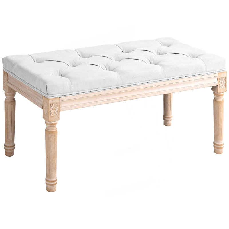 Kayala Upholstered Bench, Cream White, 17" H x 31.5" W x 15.75" D