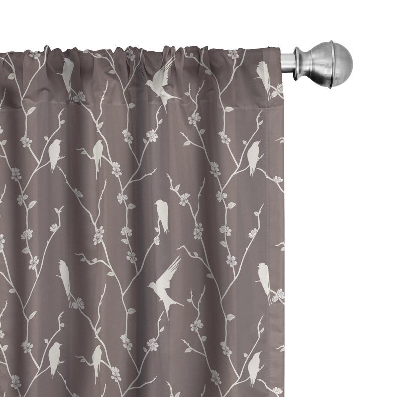 Birds Floral Semi-Sheer Rod Pocket Sliding Panel, 28" x 84"