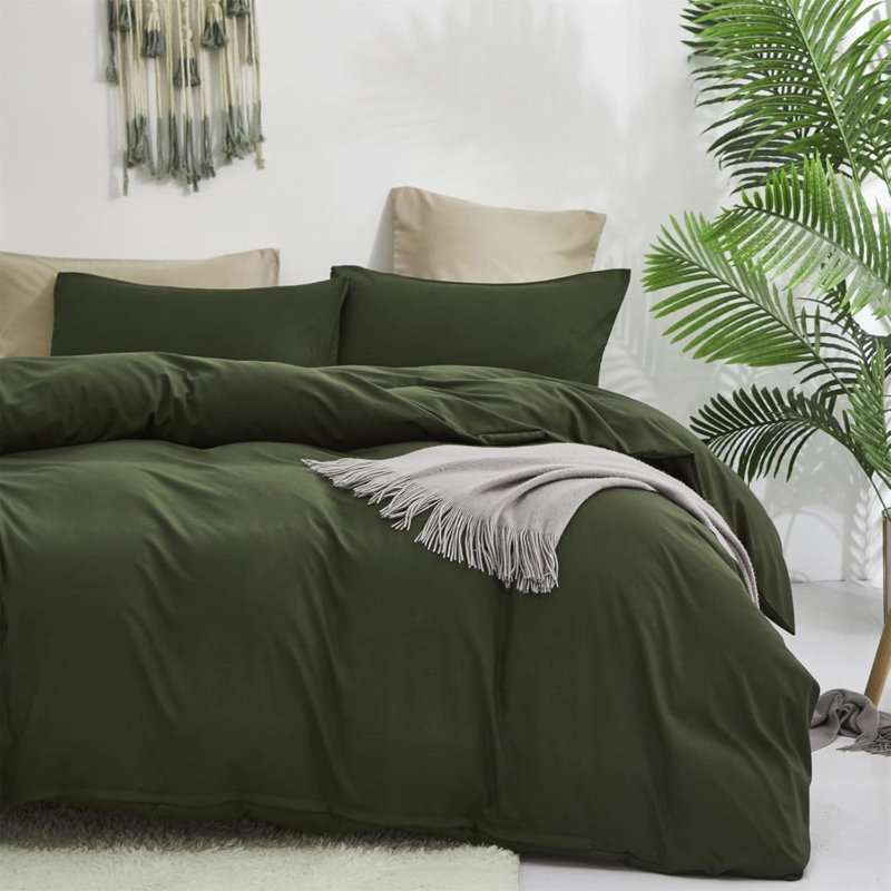 Ensemble d'édredon vert armée vert foncé, Full Comforter + 2 Standard Pillowcases, Green
