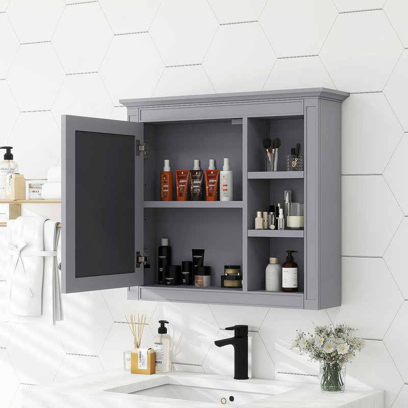 Armoire de rangement pour salle de bain 30x28inch avec miroir et 3 tablettes ouvertes