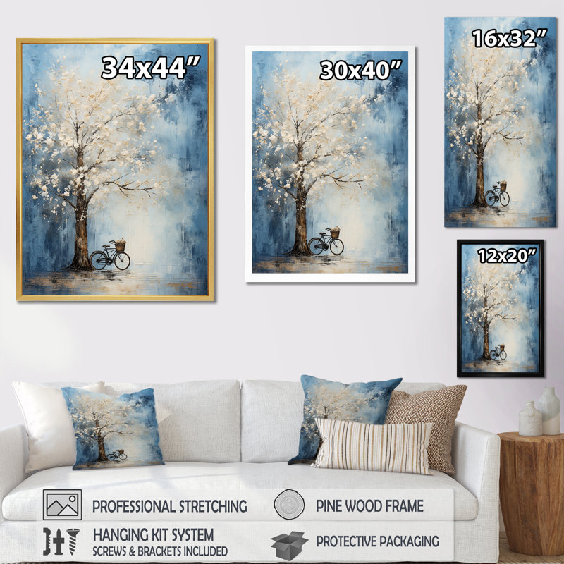 Indigo Intrigue arbre blanc sur toile, Toile tendue, H 32 po x l 24 po x P 1 po