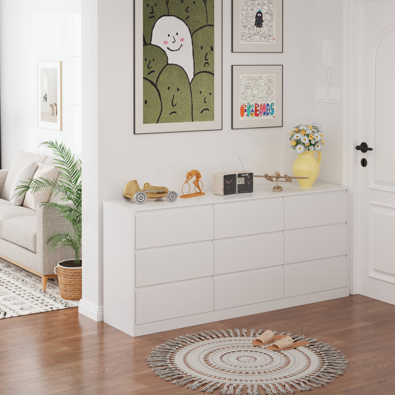 Commode 70,87 W à 9 tiroirs, grande commode moderne à tiroirs profonds, Blanc