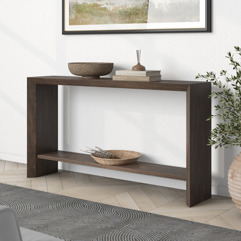 Osman Rectangular Console Table in Antiqued Grey Oak, Brown, 30" H x 55" W x 11.63" D