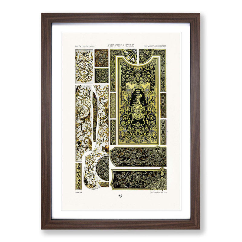 17th and 18th Century Pattern with Scrolls and Birds by Albert Racinet - Picture Frame Print, Walnut Framed