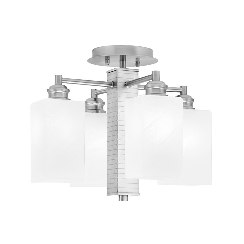 Edge 4 lumières semi-encastrées avec verre carré blanc 3,5 po Edge, Nickel brossé