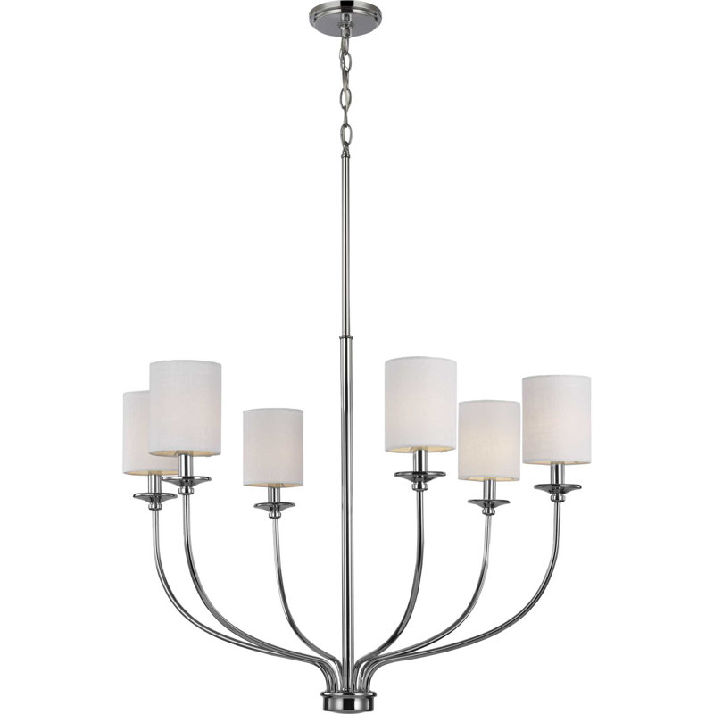 Lustre classique à 6 lumières avec abat-jour Hengrove, Chrome