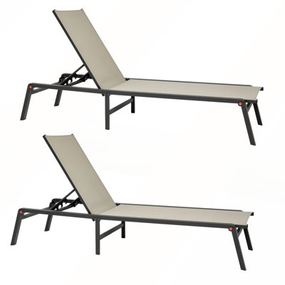 2Pcs Foldable Chaise Lounge Chair with Adjustable Backrest for Outdoor Pool Sun Tanning