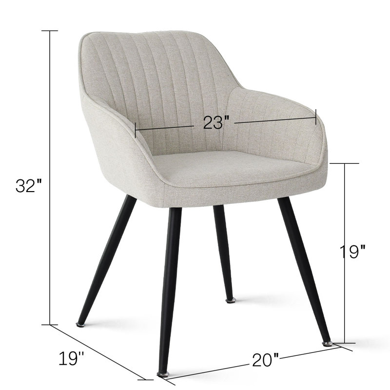 Modern Upholstered Dining Armchairs with Channel Tufted Back and Metal Legs, Beige
