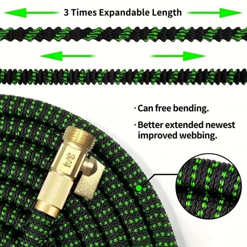 Enrouleur de tuyau de jardin extensible, 25', Noir/vert