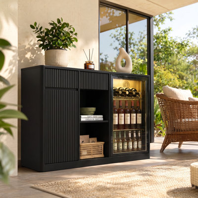 Buffet 53 pouces en noyer avec rangement pour réfrigérateur et porte-verres à vin