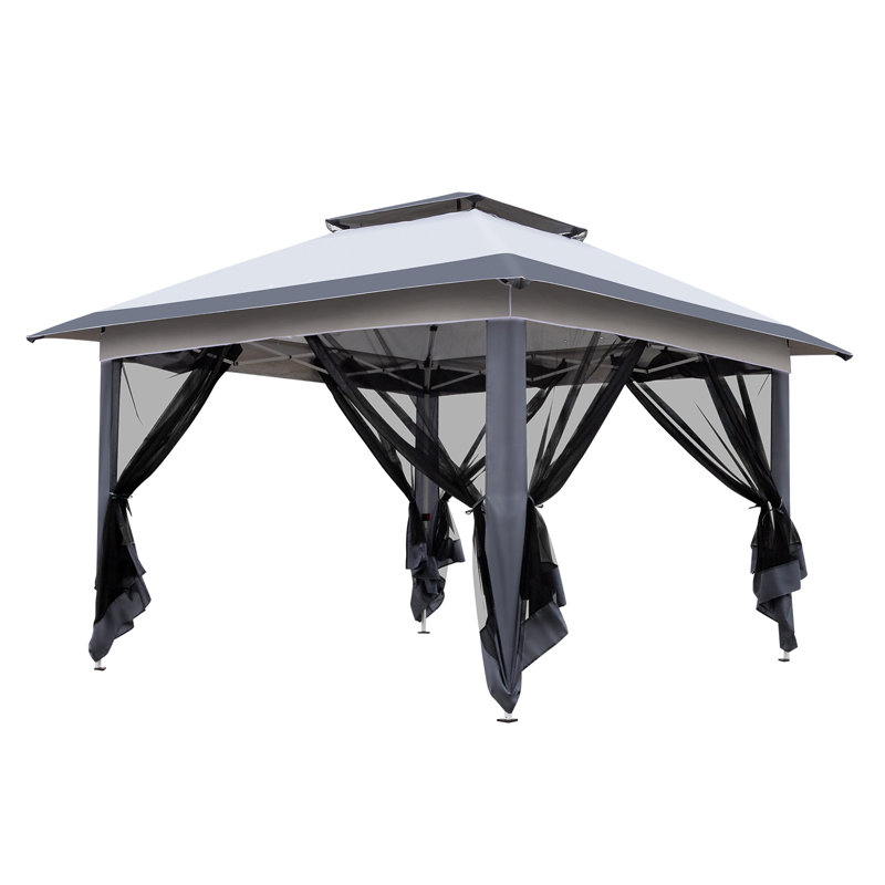 Pavillon de jardin d'extérieur 11,8 pi L 11,8 pi. D Abri de jardin escamotable en acier thermolaqué avec gaze