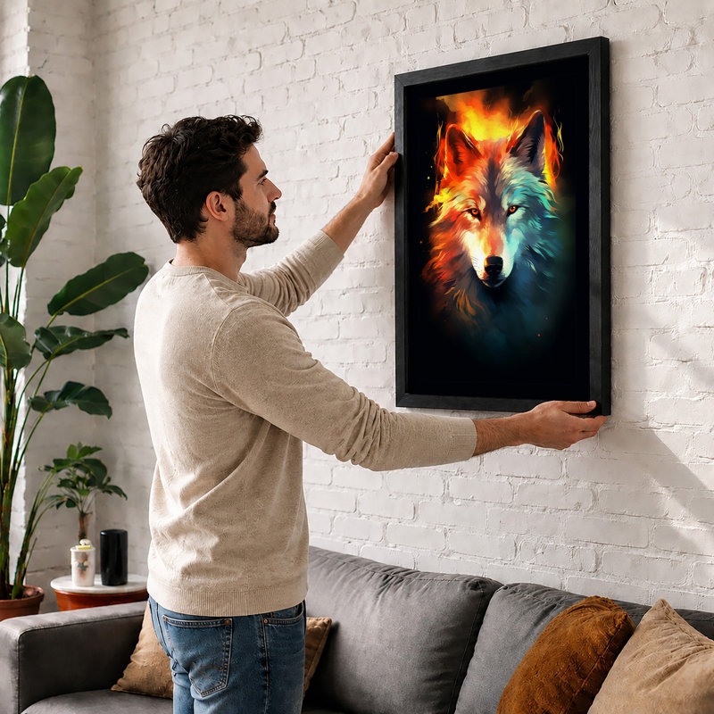 Fire And Ice Wolf Fantasy - Print, A4 - 29.7 x 21.0 cm, Black