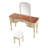 Vintage Makeup Vanity With Curved Flower Frame Mirror, 5 Drawers, Leather Stool, And Solid Wood Legs For Elegant Bedroom Decor