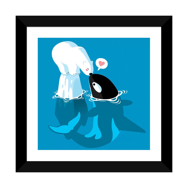 «Polar and Killer Whale» par Alberto Perez - impression d'art graphique, H 16 po x l 16 po x p 1 po, Papier encadré noir