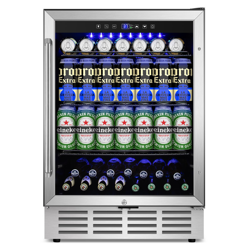 24-inch 210 Can Freestanding/Built-in Beverage Cooler - Energy Efficient, Quiet, Home Bar Fridge with Safety Lock