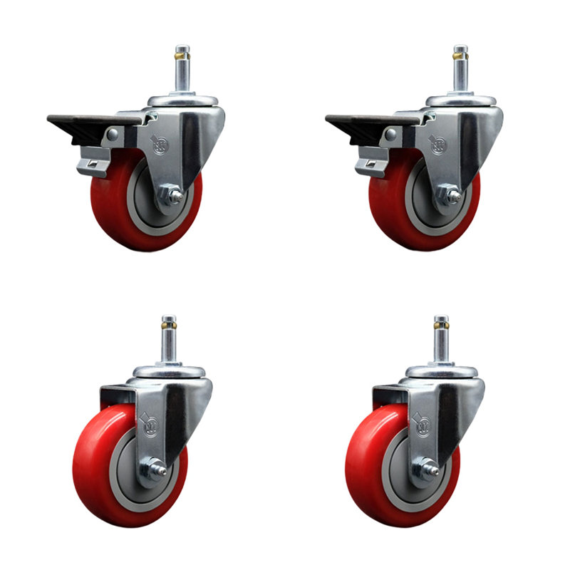 Ensemble de roulettes 4 pièces avec 4 freins Poly Grip Ring, Rouge