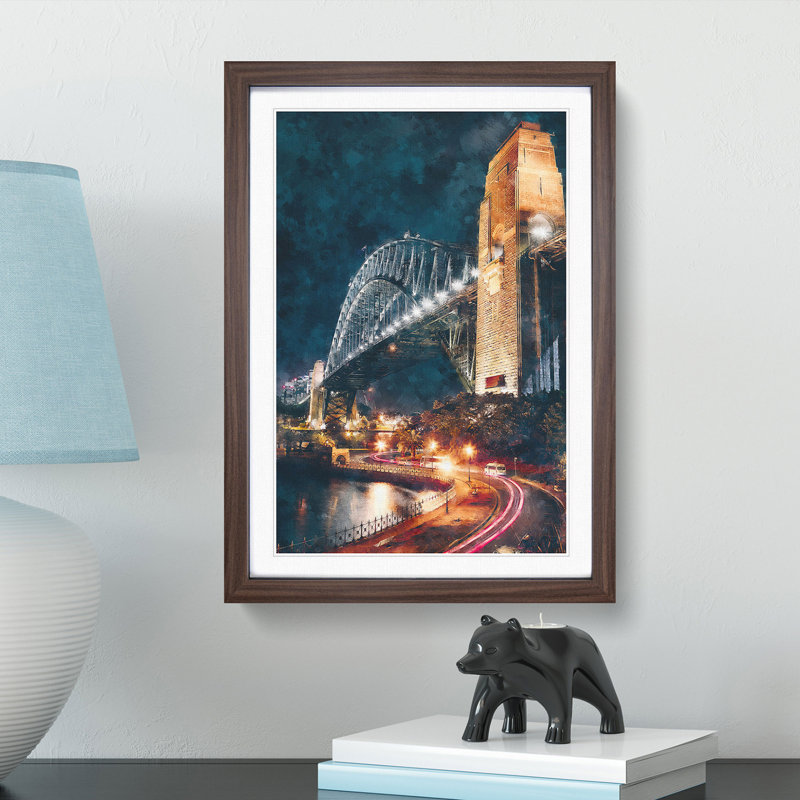 Sydney Harbour Bridge Australia Abstract - Picture Frame Painting Print, Walnut Framed, 87cm H x 62cm W x 2cm D