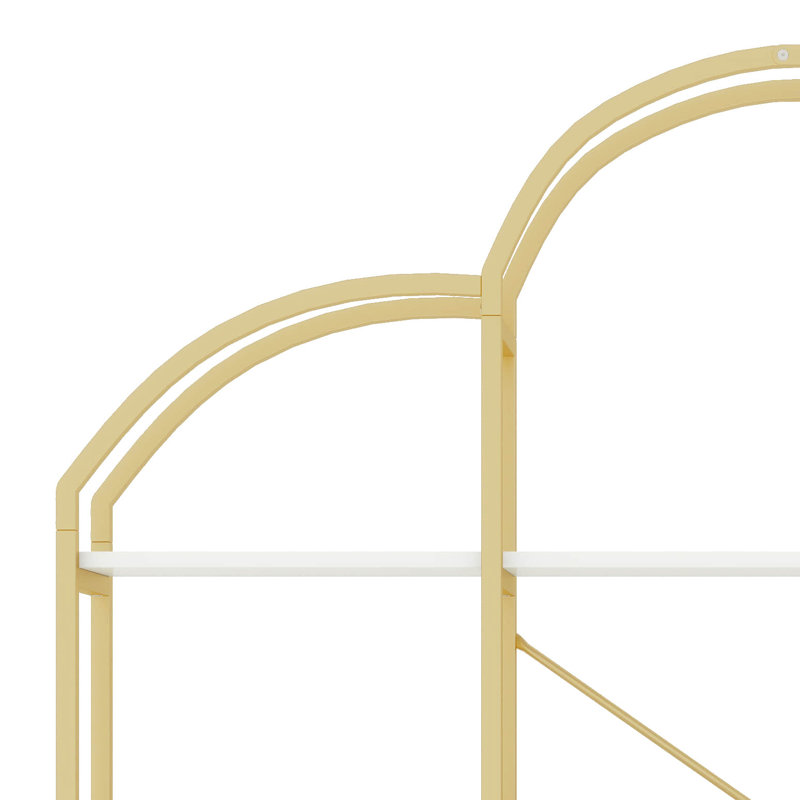 74.8 Inch 5 Tiers Office Bookcase Bookshelf, Display Shelf With Round Top, X Bar Gold Frame For Home Office