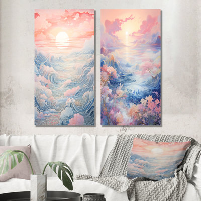 Ensemble de 2 décorations murales japonaises à motif de vagues japonaises Kanagawa
