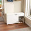Banc d'entrée blanc avec range-chaussures rotatif, 3 tiroirs rabattables, armoire dissimulée, rangement triple, compartiment relevable, fabrication, coussin rembourré confortable pour le couloir et le salon