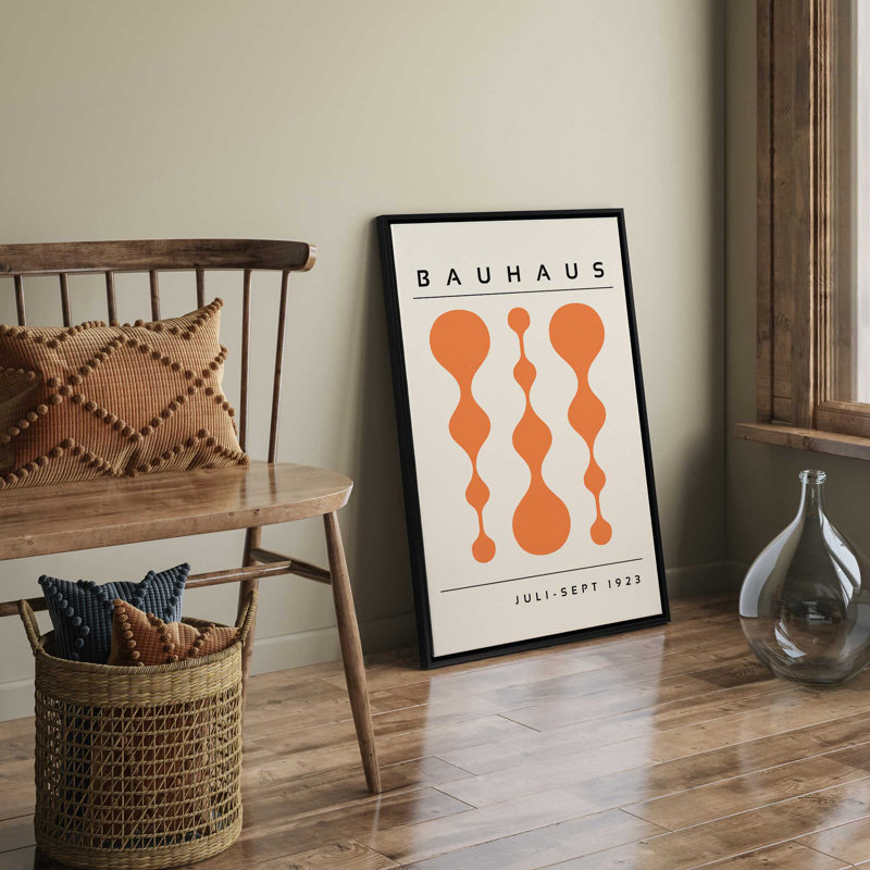 «Midnight Retro Bauhaus», reproduction sur toile encadrée, H 18,75 po x l 12,75 po, Orange, Cadre flottant noir satiné