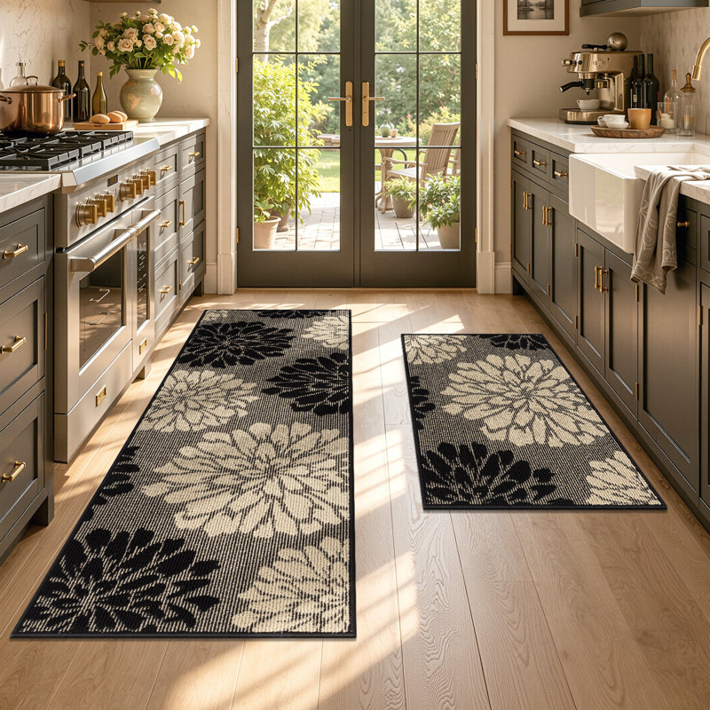 Tapis de cuisine texturé 2 pièces, Noir