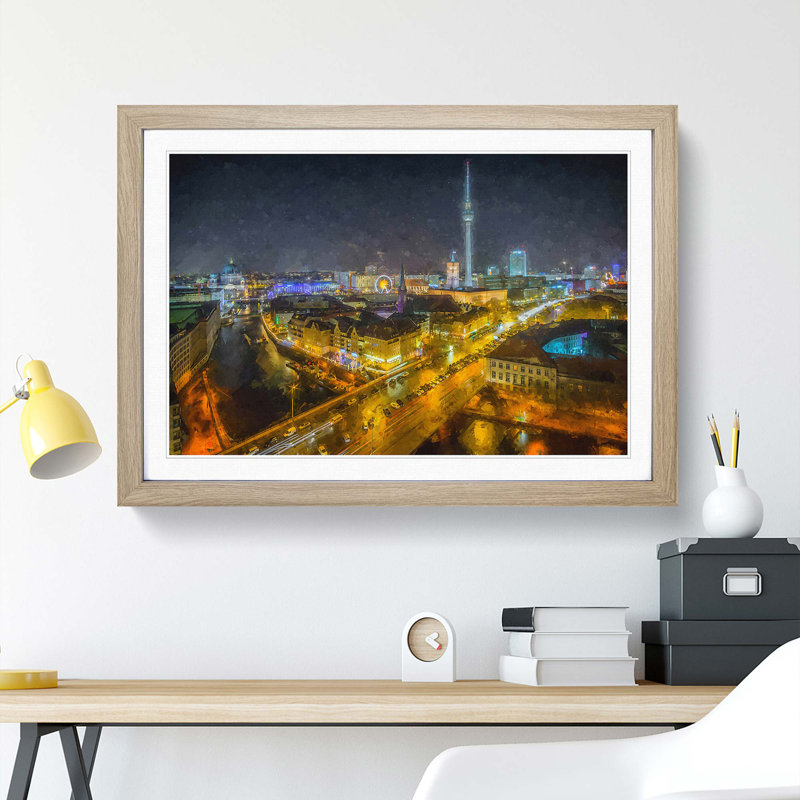 Berlin Germany Skyline in Abstract - Picture Frame Painting Print, Oak Framed, 27cm H x 36cm W x 2cm D