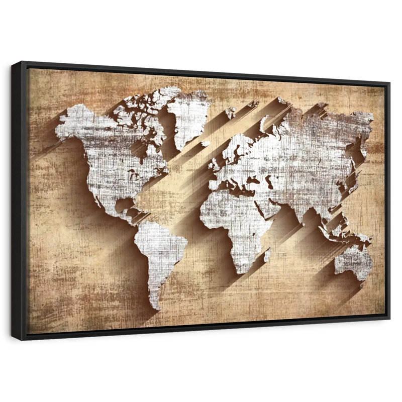 Carte du monde en bois sculpté Aliaz, H 9 po x l 13 po