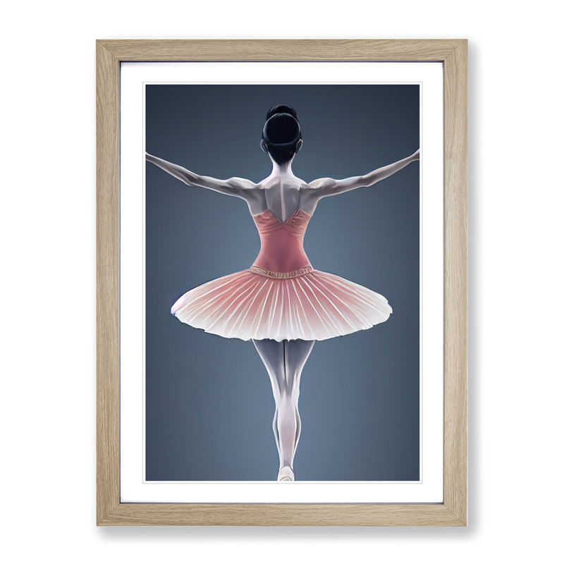 Ballerina Poised - Single Picture Frame Painting, 64cm H x 46cm W x 2cm D, Oak Framed