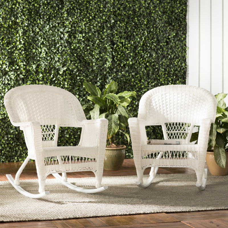 Chaise berçante en osier Raenesha, Blanc, Pas de coussin