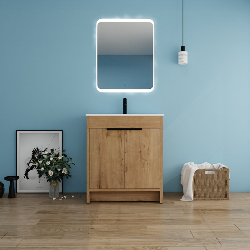 Leicia 30'' Single Bathroom Vanity with Ceramic Top, Beige