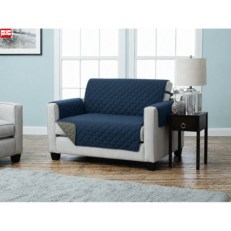 Housse pour causeuse à coussins carrés, Bleu marine / gris