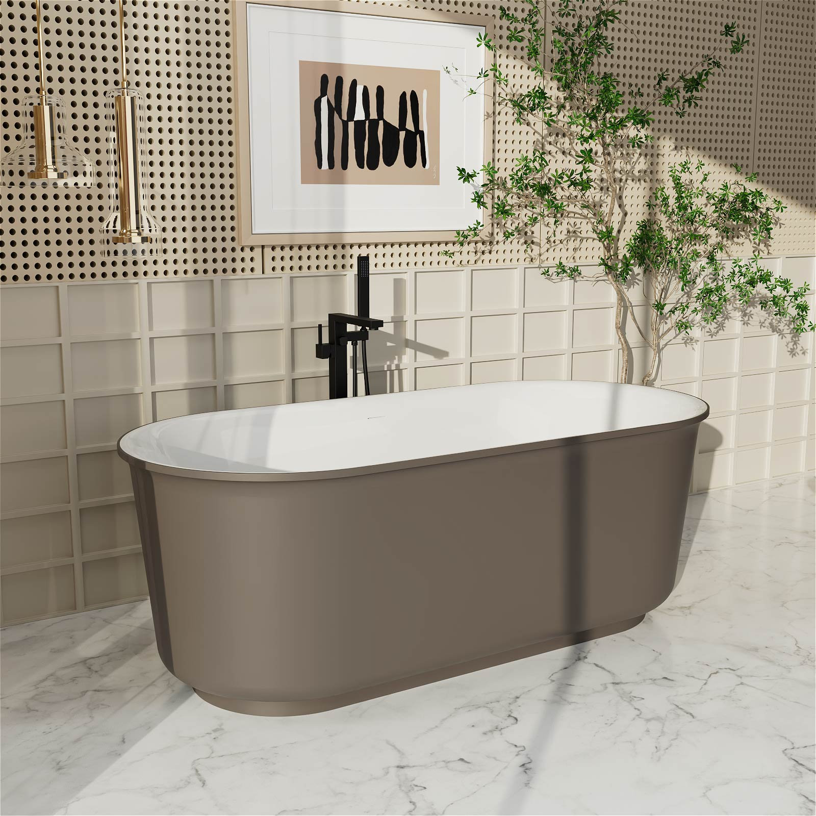 Colour 59" Freestanding Soaking Acrylic Bathtub, Gray