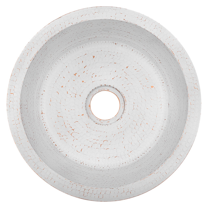 14" Round Hammered Bar Sink w/ 2" Drain Opening, White