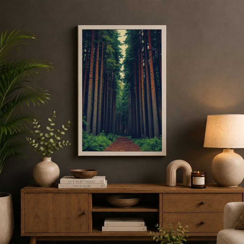 Path Through the Pines Scandinavian - Wrapped Canvas, 36x24 - 91.4 x 61.0 cm, Ochre Border