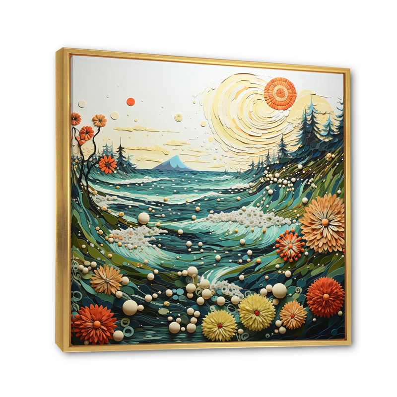 Beach Tidepool Symphony Pointillism I, H 24 po x l 24 po x P 1 po, Cadre flottant doré