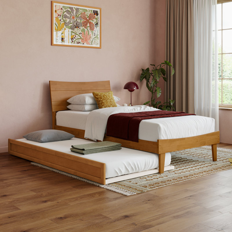 Phoenix Wood Platform Bed with Trundle, Light Toffee, Twin XL