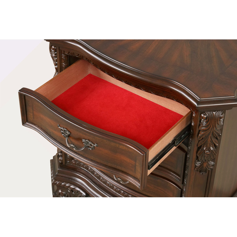 Table de chevet 3 tiroirs de style traditionnel avec poignées en métal