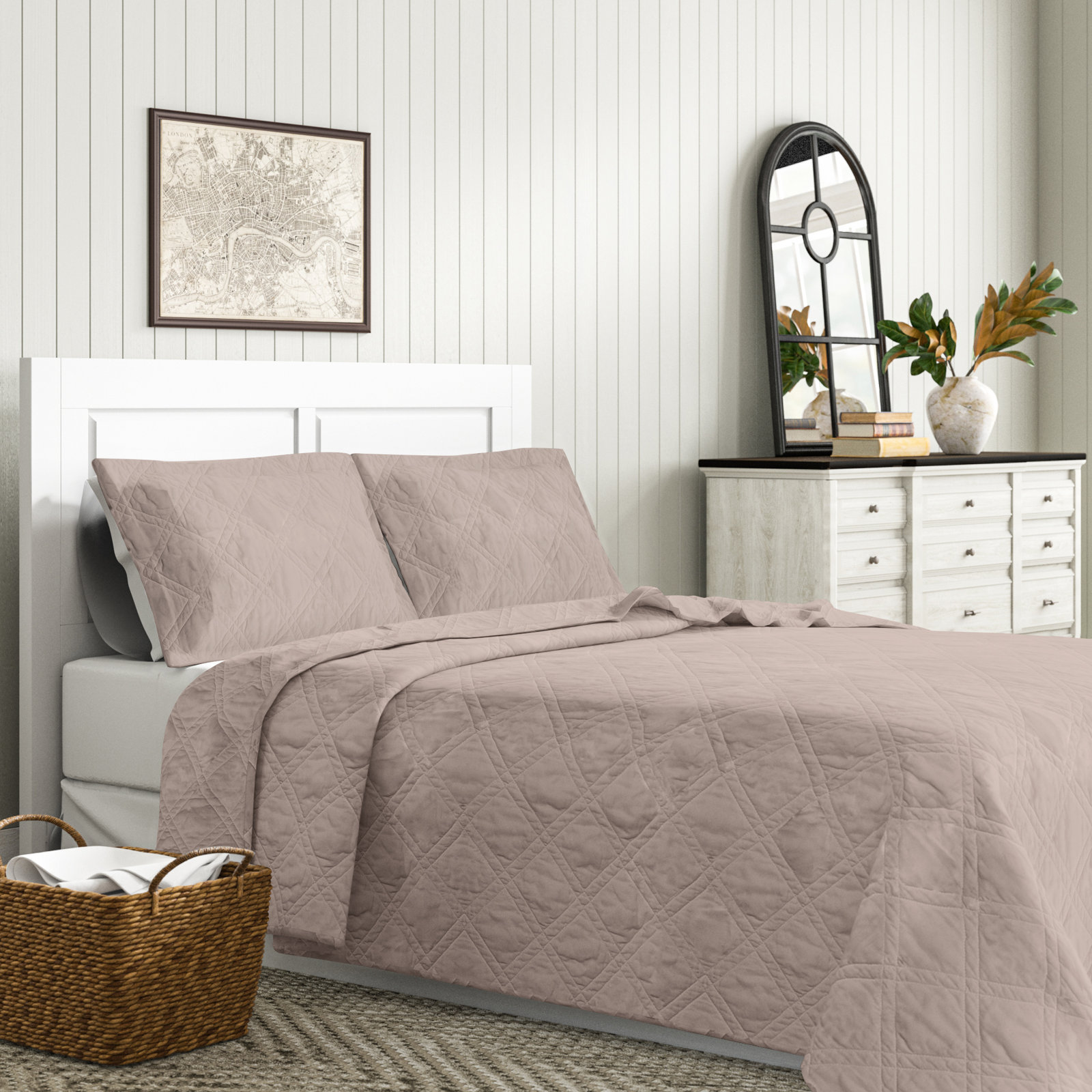 Barwyn Cotton Quilt Set, King, Brown