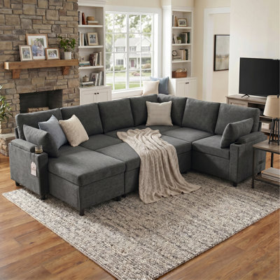 109.9"Chenille Versatile Sectional Sofa U-Shape  Grey