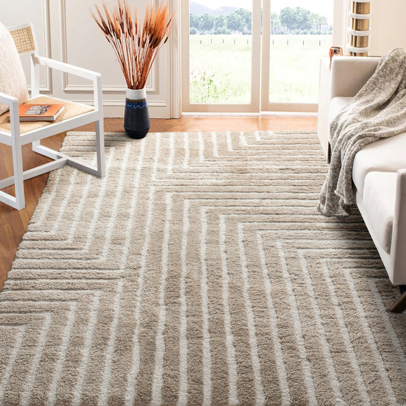 Johnee 5' x 8' Machine-Woven Polyester Geometric Textured Shag Area Rug