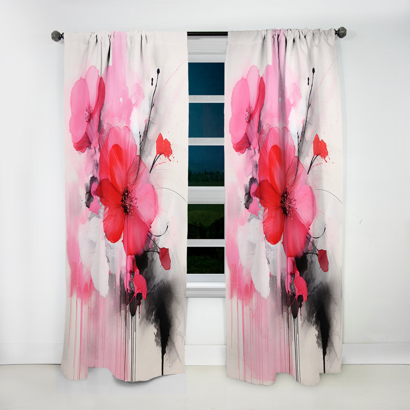 Gold And Purple Abstract Fusion I - Fuchsia Curtain - Room Darkening Floral Curtain - 1 Panels, 52" W x 84" L