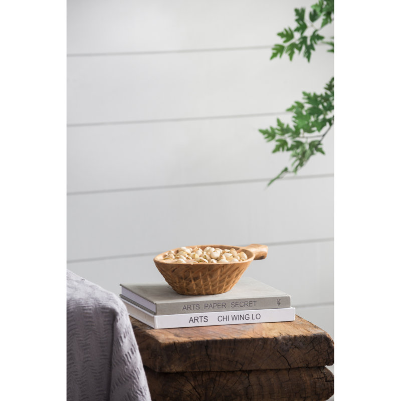 Bol décoratif en bois de teck de 9,1 po x 5,9 po x 2,8 po de couleur brun naturel