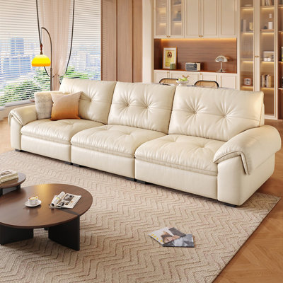 White Genuine Leather Standard Sofa cushion Fourseat
