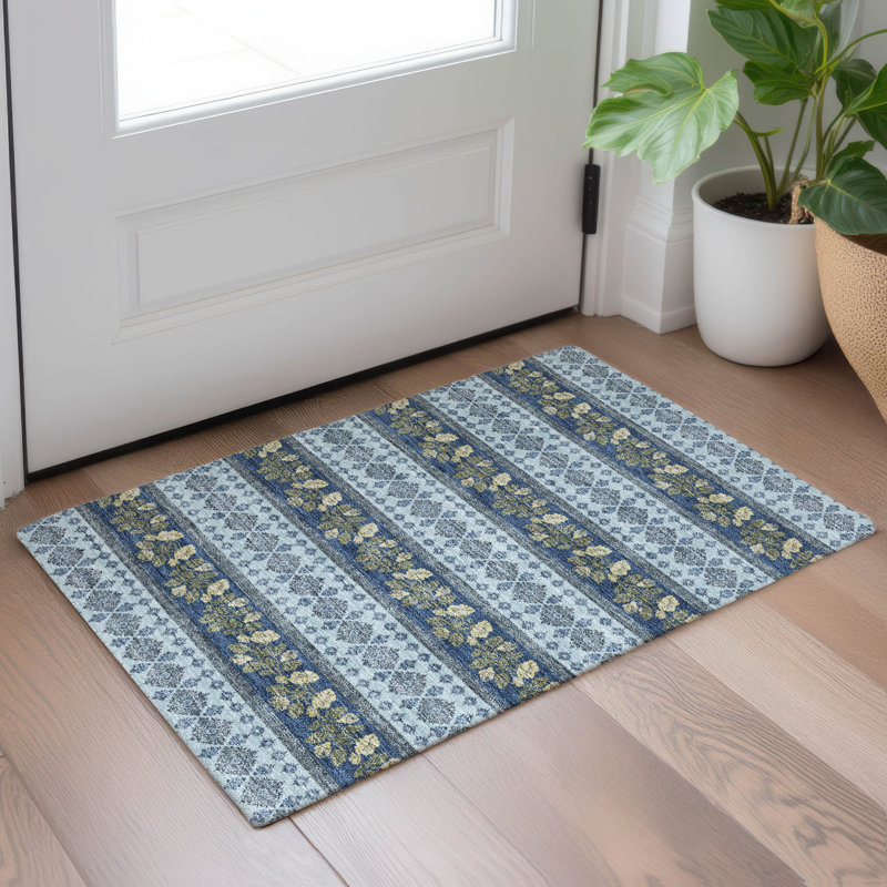 Machine Washable Indoor/Outdoor Chantille ACN2465 Stripes Rug, 1'8" x 2'6", Navy