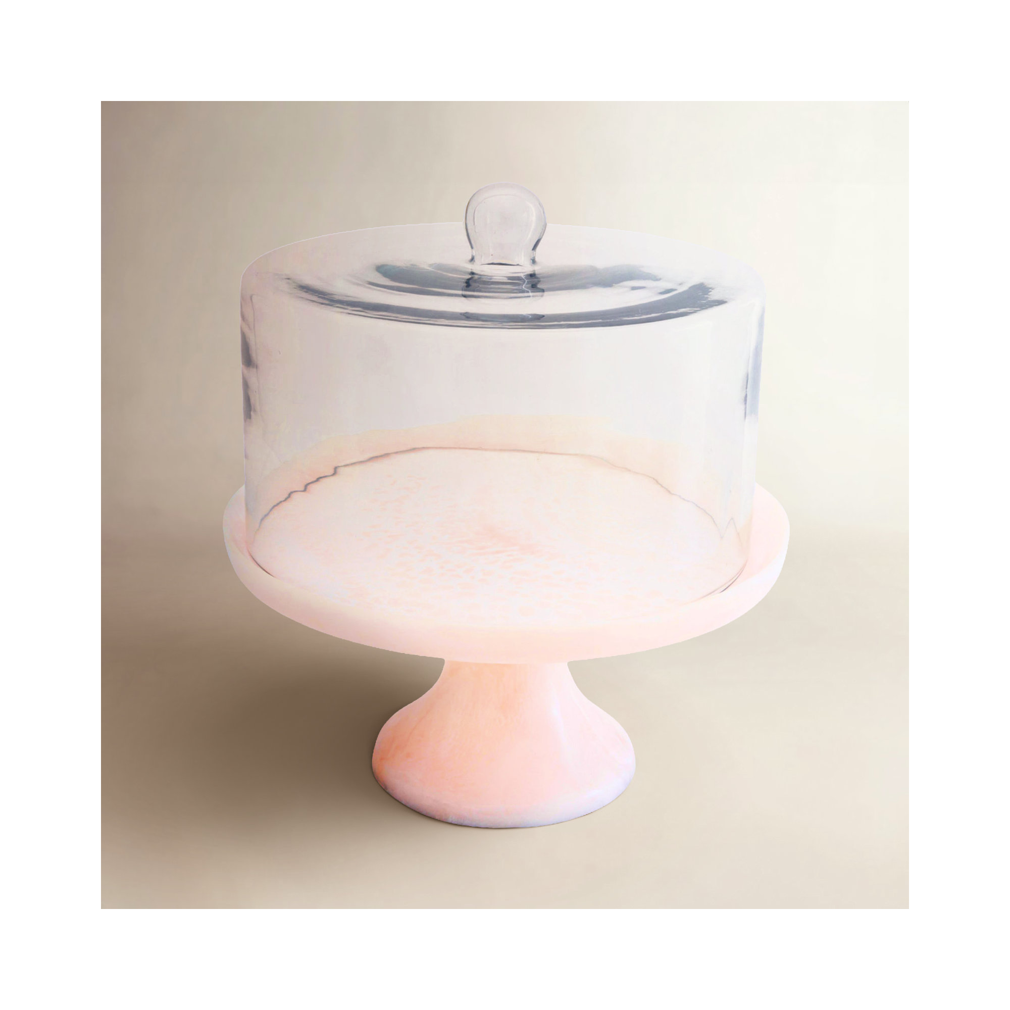 Lucente Resin Cake Stand & Dome, Pink/Clear
