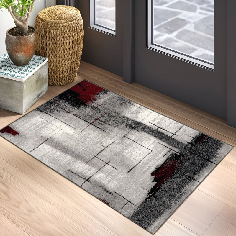 Tapis gris à motif abstrait Dillup-Jones, Rectangle 2 pi 8 po x 5 pi